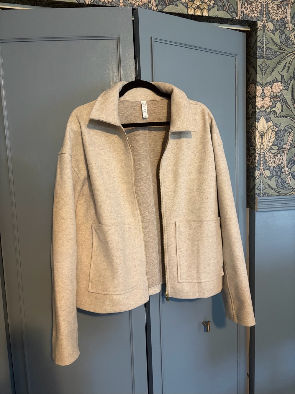 Women's Cream Zip-Front Wool Blend Jacket